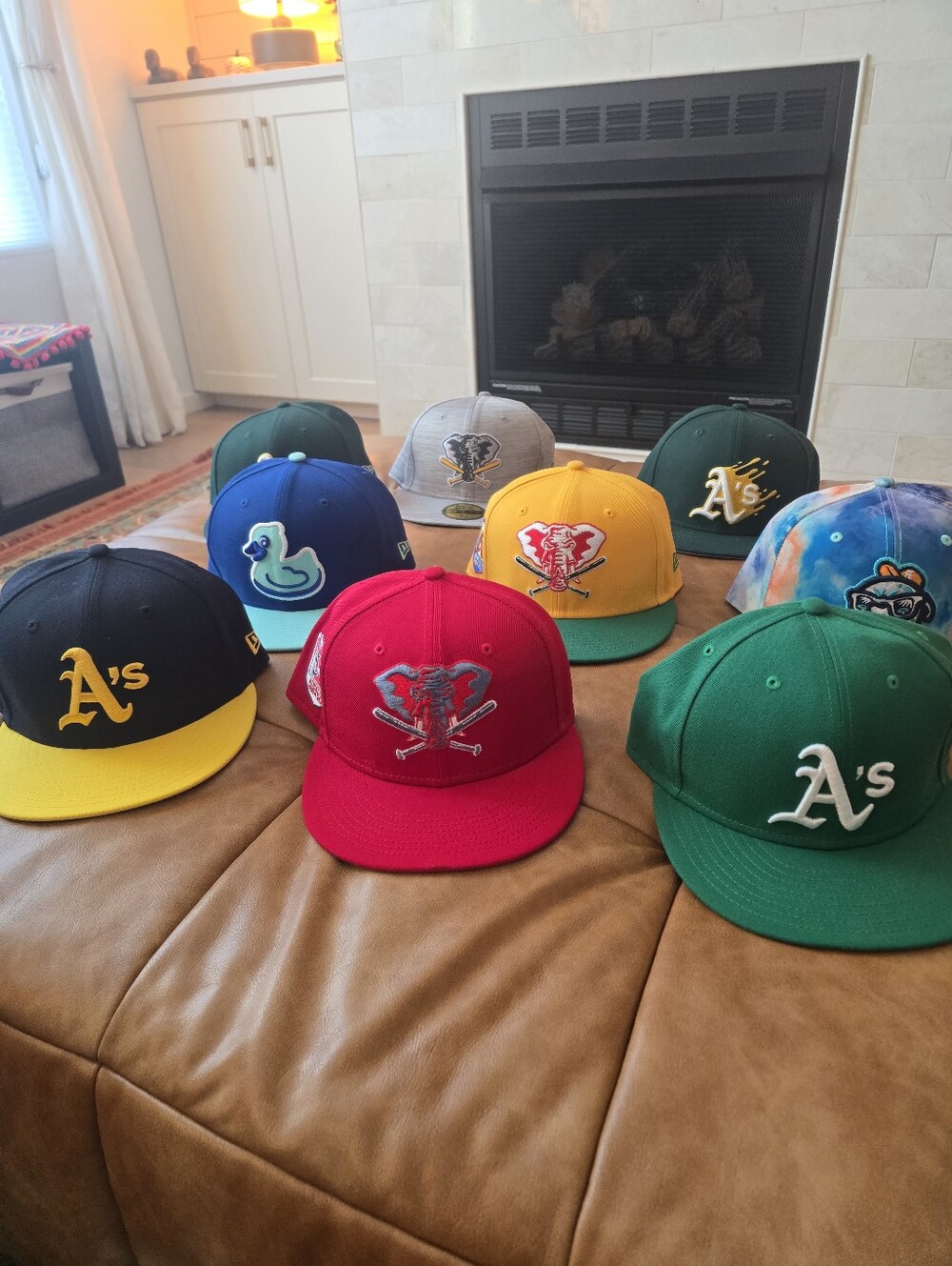 Lot Of 9 New Era 5950 MLB MiLB Baseball Hats Oakland Athletics Size 7.5